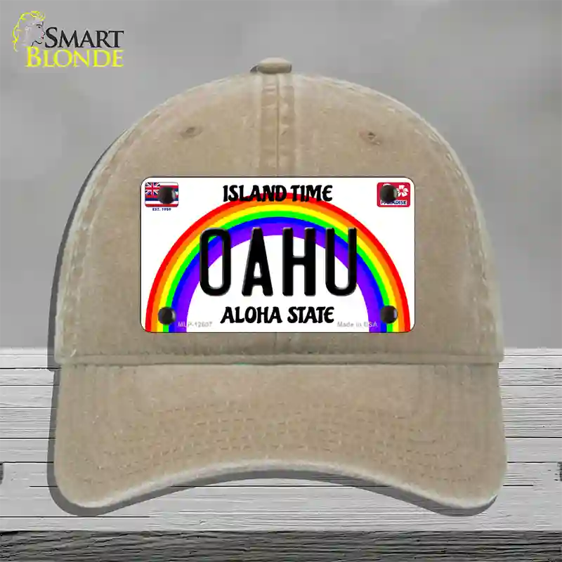 Oahu Hawaii Novelty License Plate Hat Unconstructed Cotton / Khaki