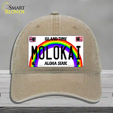 Molokai Hawaii Novelty License Plate Hat Unconstructed Cotton / Khaki