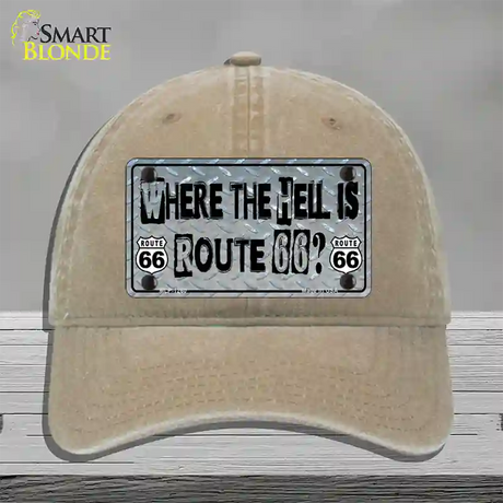 Where The Hell Is Route 66 Novelty License Plate Hat Unconstructed Cotton / Khaki