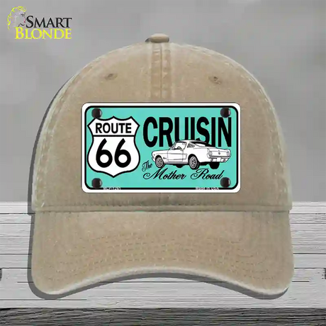 Route 66 Retro Cruisin Novelty License Plate Hat Unconstructed Cotton / Khaki