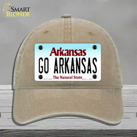 Go Arkansas Novelty License Plate Hat Unconstructed Cotton / Khaki