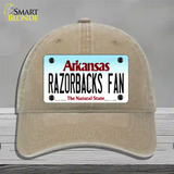 Razorbacks Fan Novelty License Plate Hat Unconstructed Cotton / Khaki