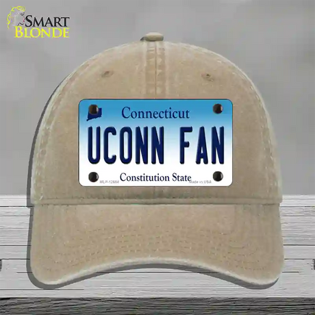 UConn Fan Novelty License Plate Hat Unconstructed Cotton / Khaki