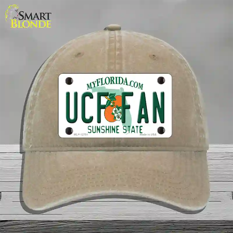 UCF Fan Novelty License Plate Hat Unconstructed Cotton / Khaki