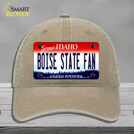 Boise State Fan Novelty License Plate Hat Unconstructed Cotton / Khaki