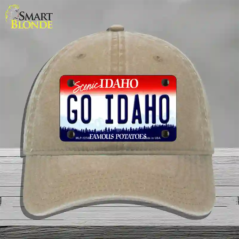 Go Idaho Novelty License Plate Hat Unconstructed Cotton / Khaki