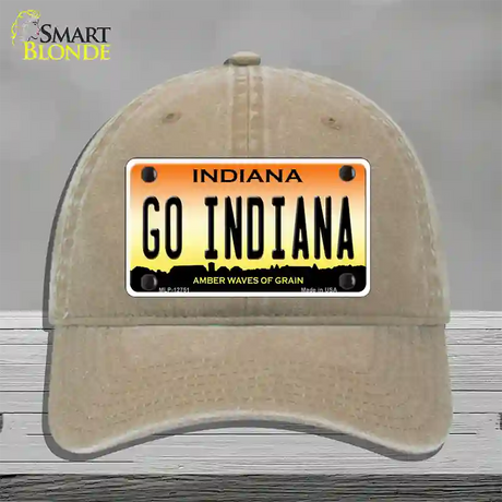 Go Indiana Novelty License Plate Hat Tag Unconstructed Cotton / Khaki