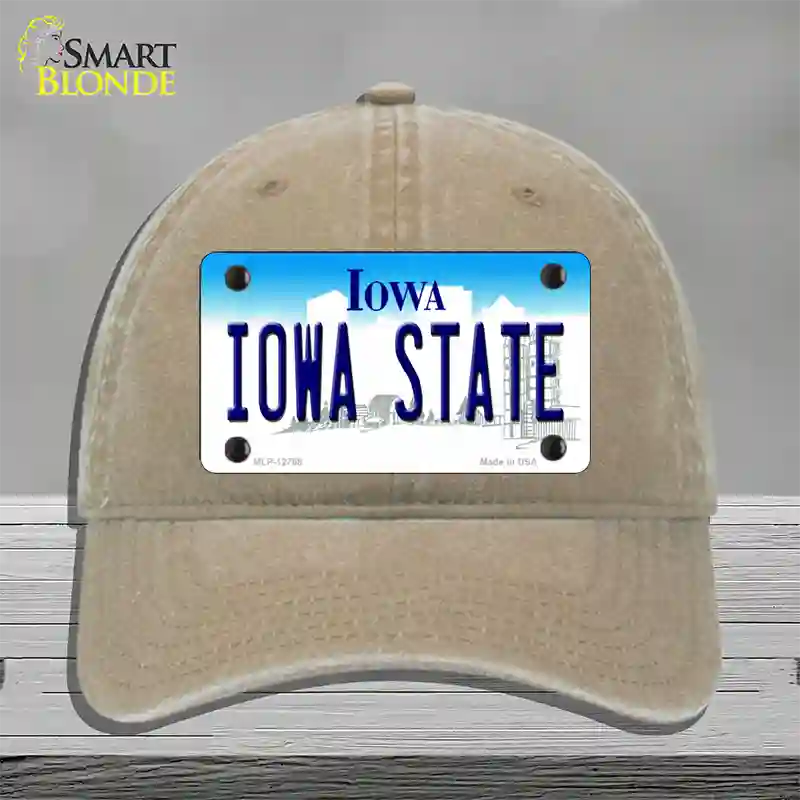 Iowa State Novelty License Plate Hat Tag Unconstructed Cotton / Khaki