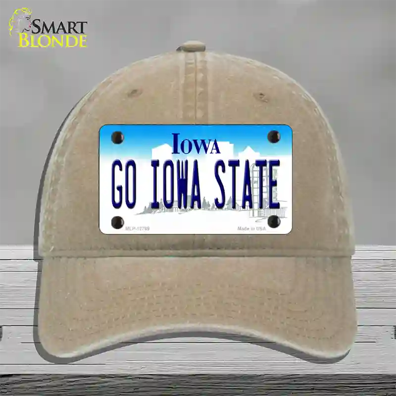 Go Iowa State Novelty License Plate Hat Tag Unconstructed Cotton / Khaki