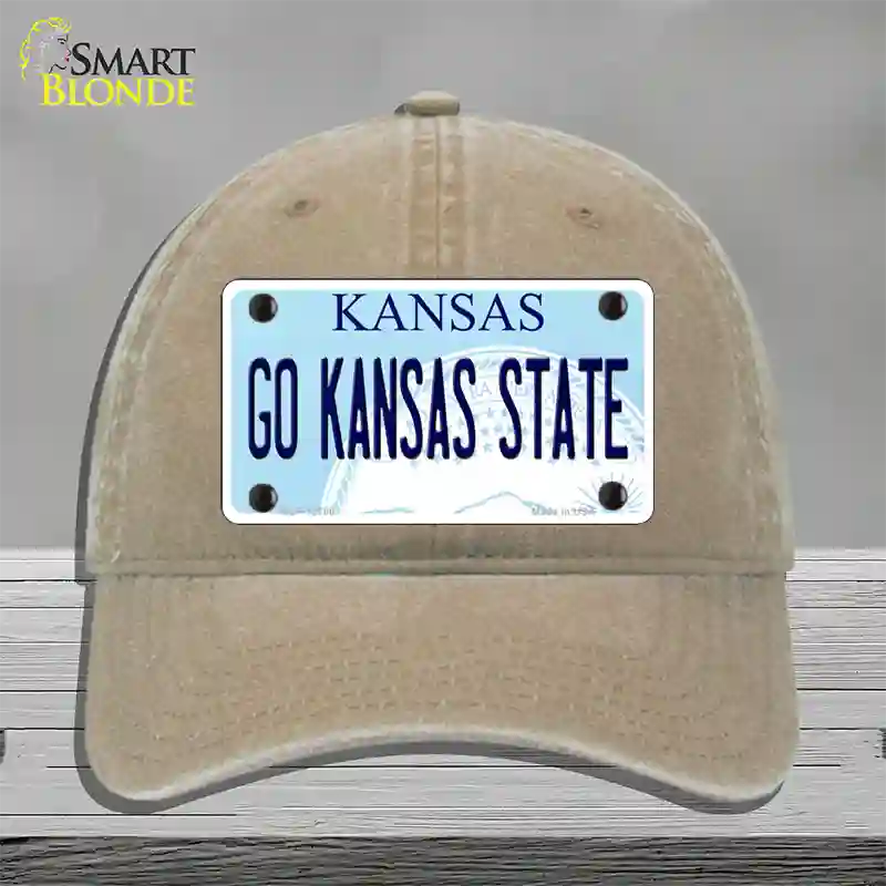 Go Kansas State Novelty License Plate Hat Tag Unconstructed Cotton / Khaki