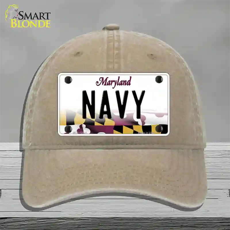 Navy Novelty License Plate Hat Unconstructed Cotton / Khaki