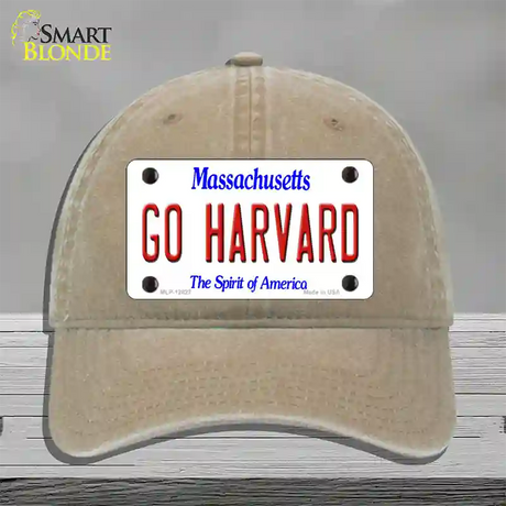 Go Harvard Novelty License Plate Hat Unconstructed Cotton / Khaki