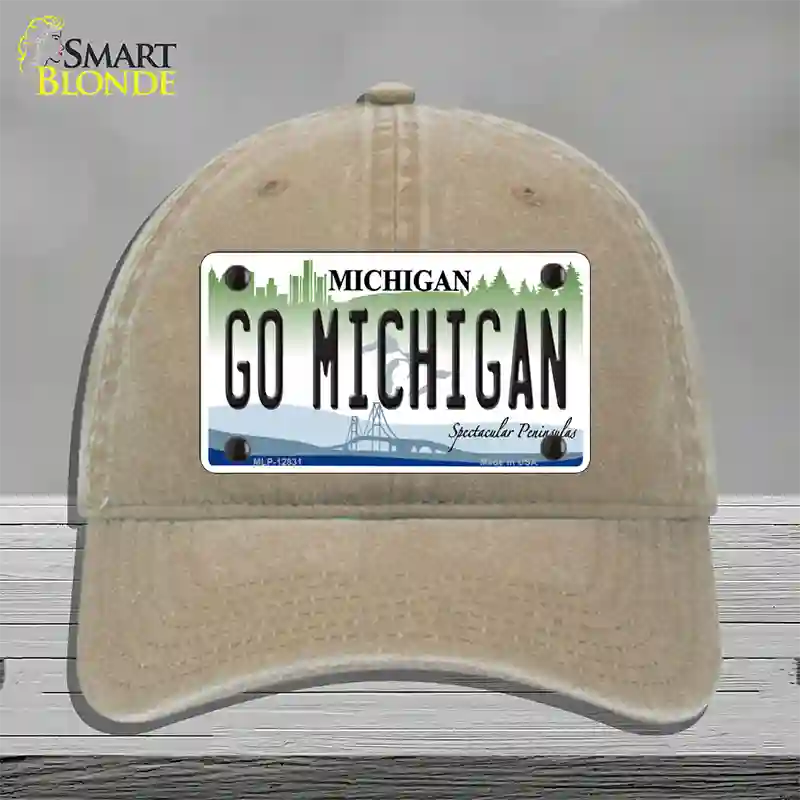 Go Michigan Novelty License Plate Hat Unconstructed Cotton / Khaki