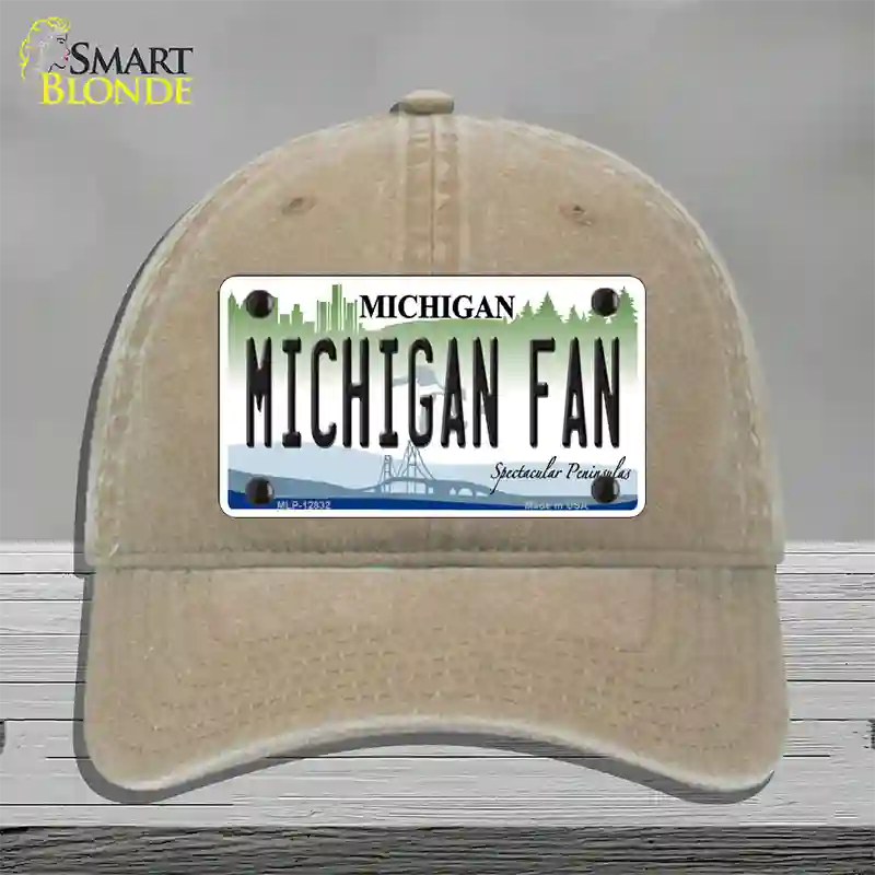 Michigan Fan Novelty License Plate Hat Unconstructed Cotton / Khaki