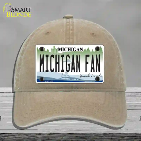 Michigan Fan Novelty License Plate Hat Unconstructed Cotton / Khaki