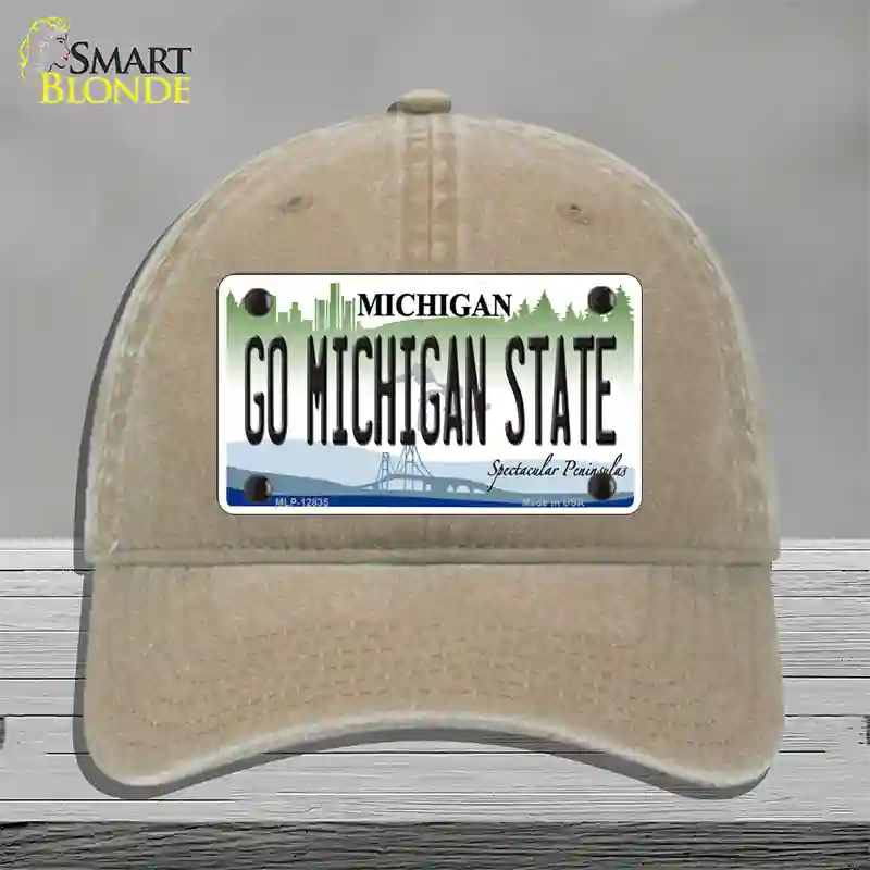 Go Michigan State Novelty License Plate Hat Unconstructed Cotton / Khaki