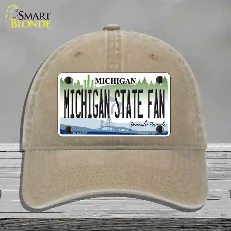 Michigan State Fan Novelty License Plate Hat Unconstructed Cotton / Khaki