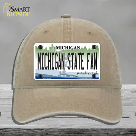 Michigan State Fan Novelty License Plate Hat Unconstructed Cotton / Khaki