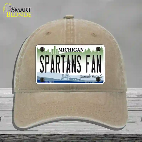 Spartans Fan Novelty License Plate Hat Unconstructed Cotton / Khaki