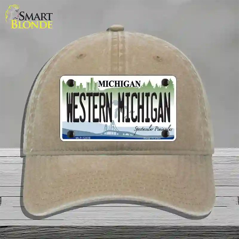 Western Michigan Novelty License Plate Hat Unconstructed Cotton / Khaki