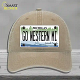 Go Western Michigan Novelty License Plate Hat Unconstructed Cotton / Khaki