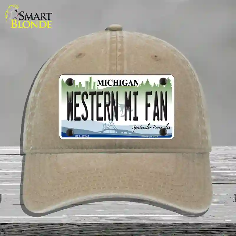 Western Michigan Fan Novelty License Plate Hat Unconstructed Cotton / Khaki