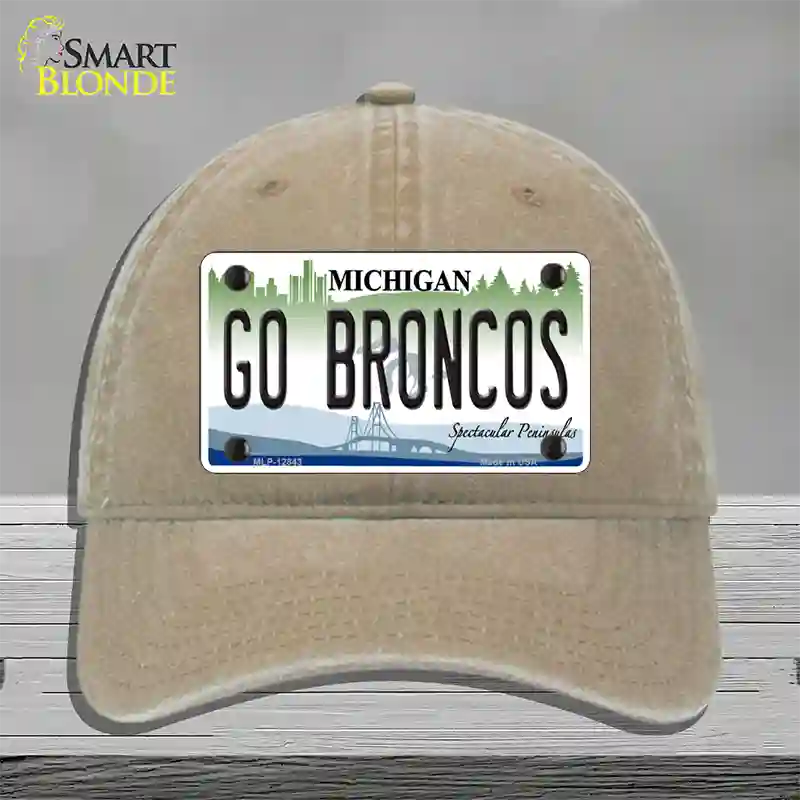 Go Broncos Michigan Novelty License Plate Hat Unconstructed Cotton / Khaki