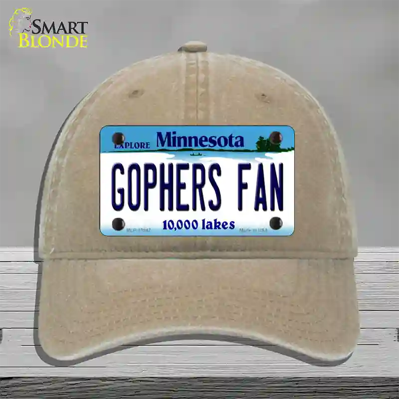 Gophers Fan Novelty License Plate Hat Unconstructed Cotton / Khaki