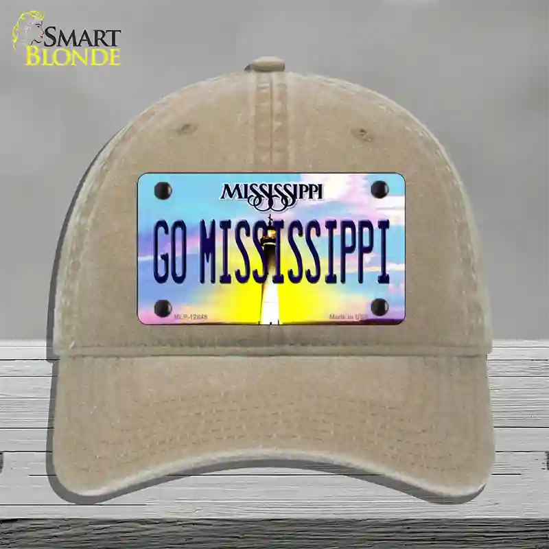 Go Mississippi Novelty License Plate Hat Unconstructed Cotton / Khaki