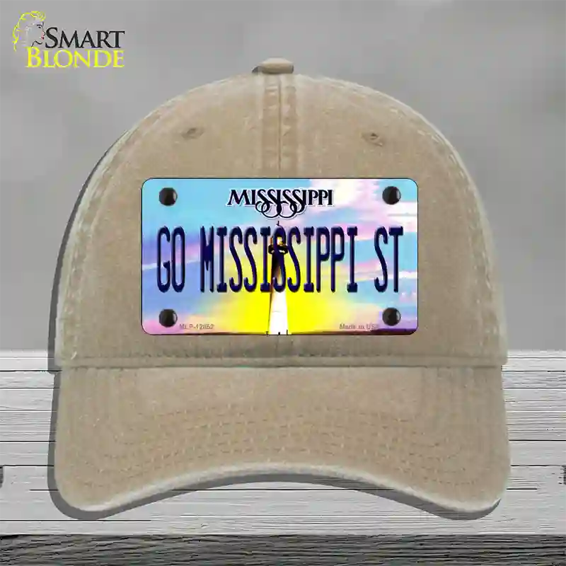 Go Mississippi State Novelty License Plate Hat Unconstructed Cotton / Khaki