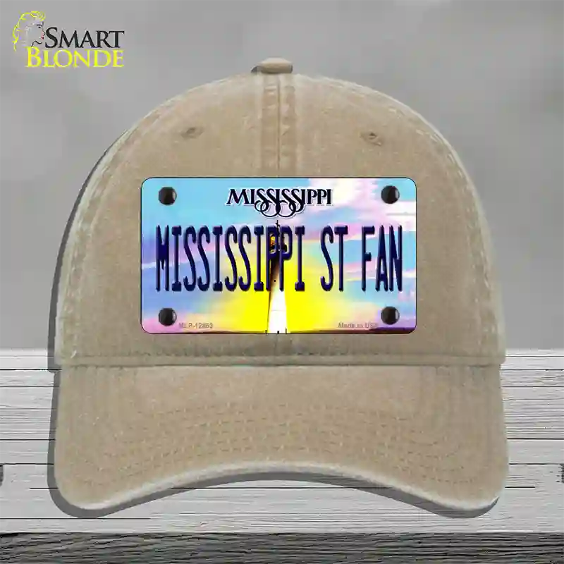 Mississippi State Fan Novelty License Plate Hat Unconstructed Cotton / Khaki