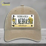 Go Nebraska Novelty License Plate Hat Unconstructed Cotton / Khaki