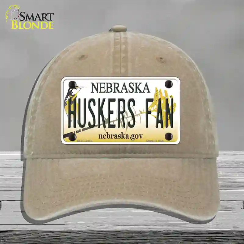 Huskers Fan Novelty License Plate Hat Unconstructed Cotton / Khaki