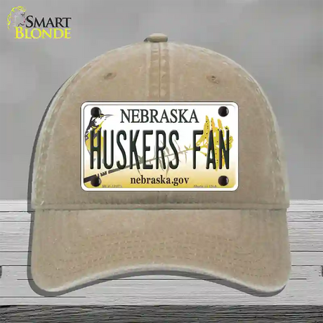 Huskers Fan Novelty License Plate Hat Unconstructed Cotton / Khaki