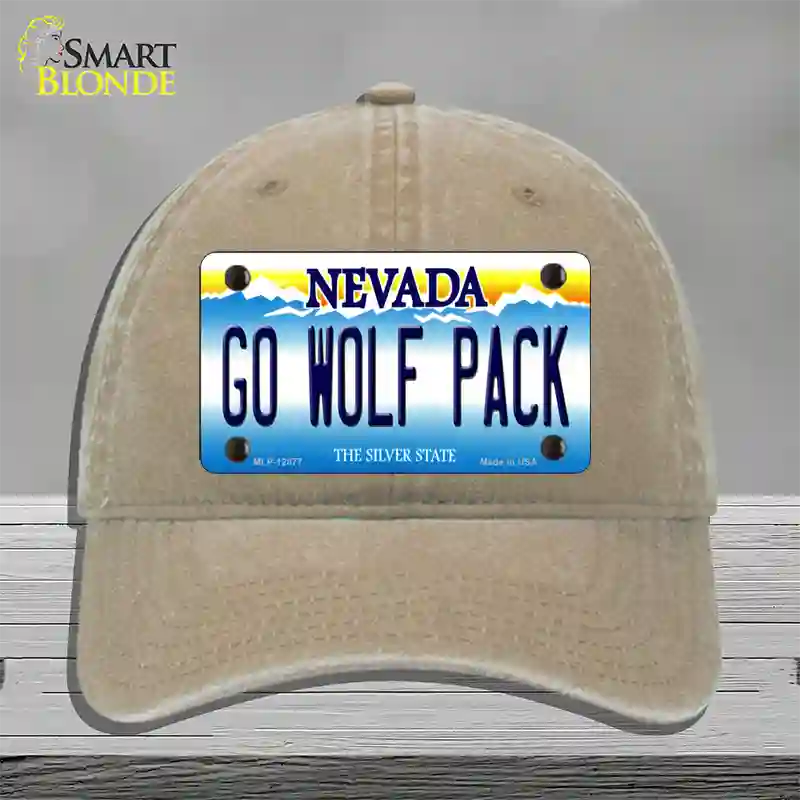 Go Wolf Pack Novelty License Plate Hat Unconstructed Cotton / Khaki