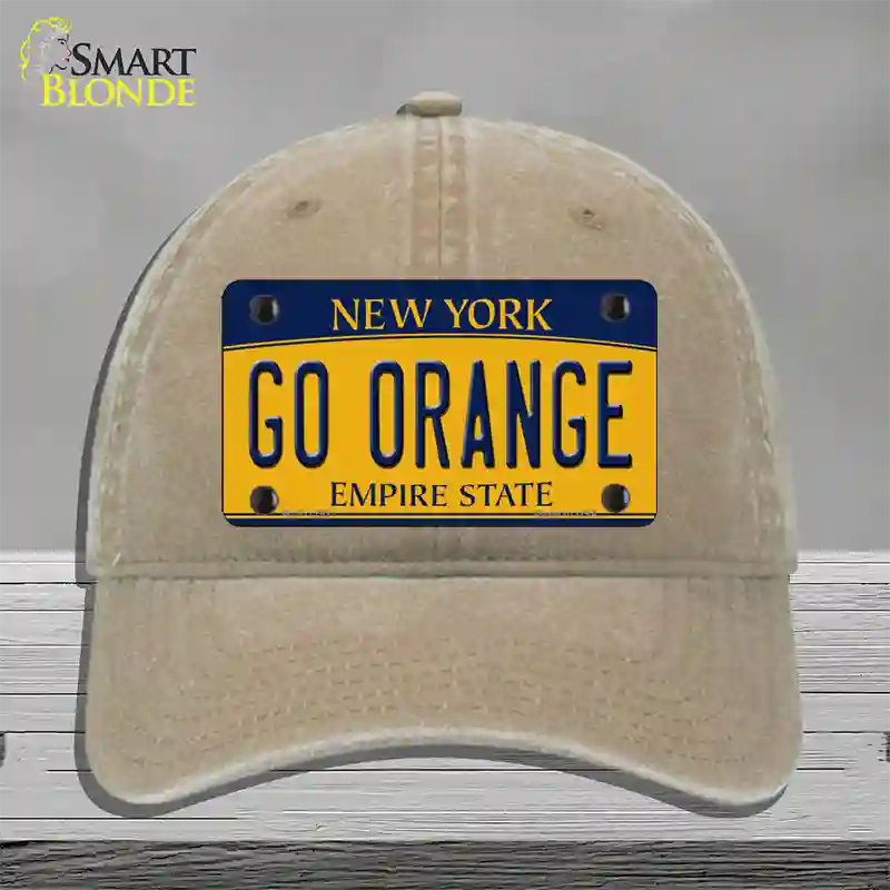 Go Orange Novelty License Plate Hat Unconstructed Cotton / Khaki