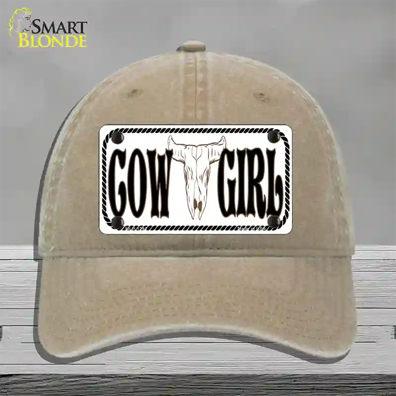 Cowgirl with Skull Novelty License Plate Hat Unconstructed Cotton / Khaki