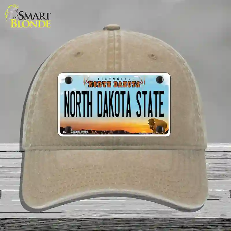 North Dakota State Novelty License Plate Hat Unconstructed Cotton / Khaki