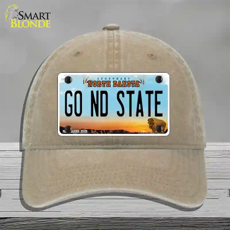 Go North Dakota State Novelty License Plate Hat Unconstructed Cotton / Khaki