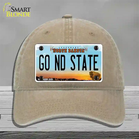 Go North Dakota State Novelty License Plate Hat Unconstructed Cotton / Khaki