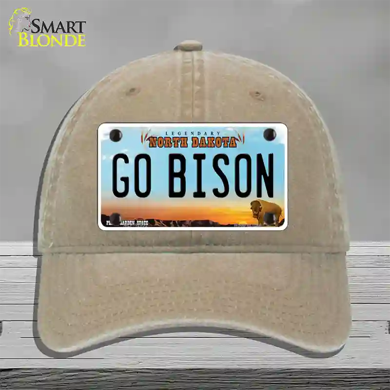 Go Bison Novelty License Plate Hat Unconstructed Cotton / Khaki