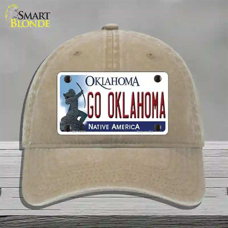 Go Oklahoma Novelty License Plate Hat Unconstructed Cotton / Khaki