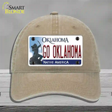 Go Oklahoma Novelty License Plate Hat Unconstructed Cotton / Khaki