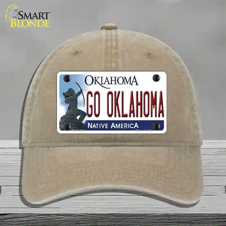 Go Oklahoma Novelty License Plate Hat Unconstructed Cotton / Khaki