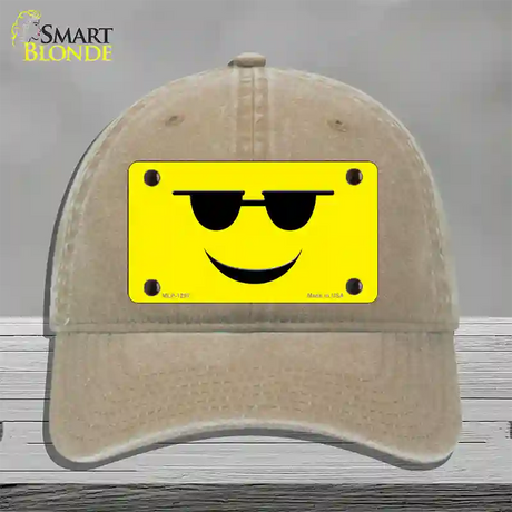 Sunglasses Cool Smiley Novelty License Plate Hat Unconstructed Cotton / Khaki