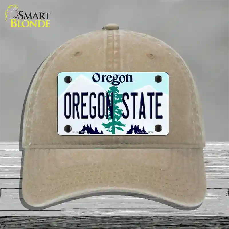 Oregon State Novelty License Plate Hat Unconstructed Cotton / Khaki