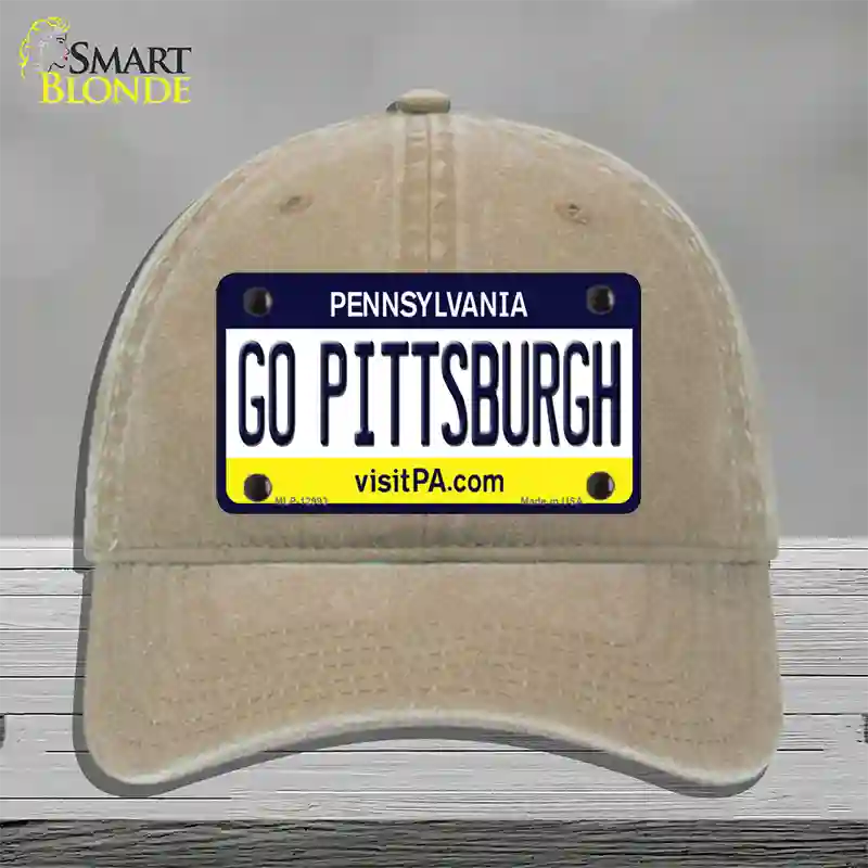 Go Pittsburgh Novelty License Plate Hat Unconstructed Cotton / Khaki