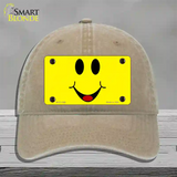 Happy Smiley Novelty License Plate Hat Unconstructed Cotton / Khaki