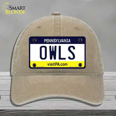 Owls Novelty License Plate Hat Unconstructed Cotton / Khaki