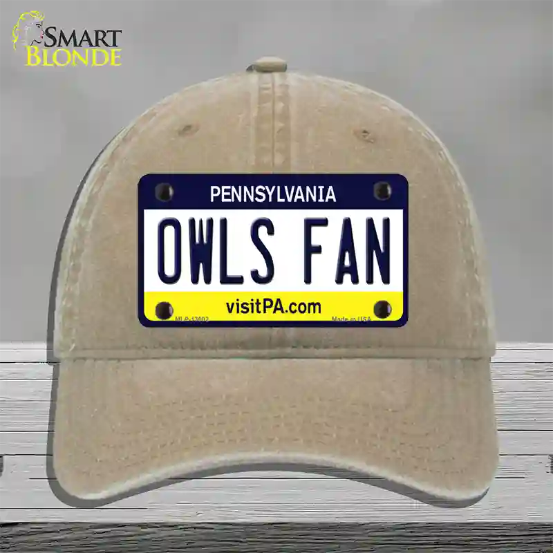 Owls Fan Novelty License Plate Hat Unconstructed Cotton / Khaki